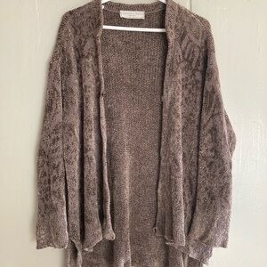 French Rags Chenille Knit Open Front Cross Over Wrap Buttoned Size M USA Taupe